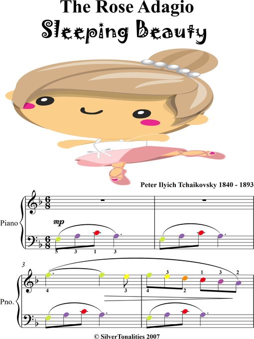 Title details for Rose Adagio Sleeping Beauty Easy Piano Sheet Music with Colored Notes by Peter Ilyich Tchaikovsky - Wait list